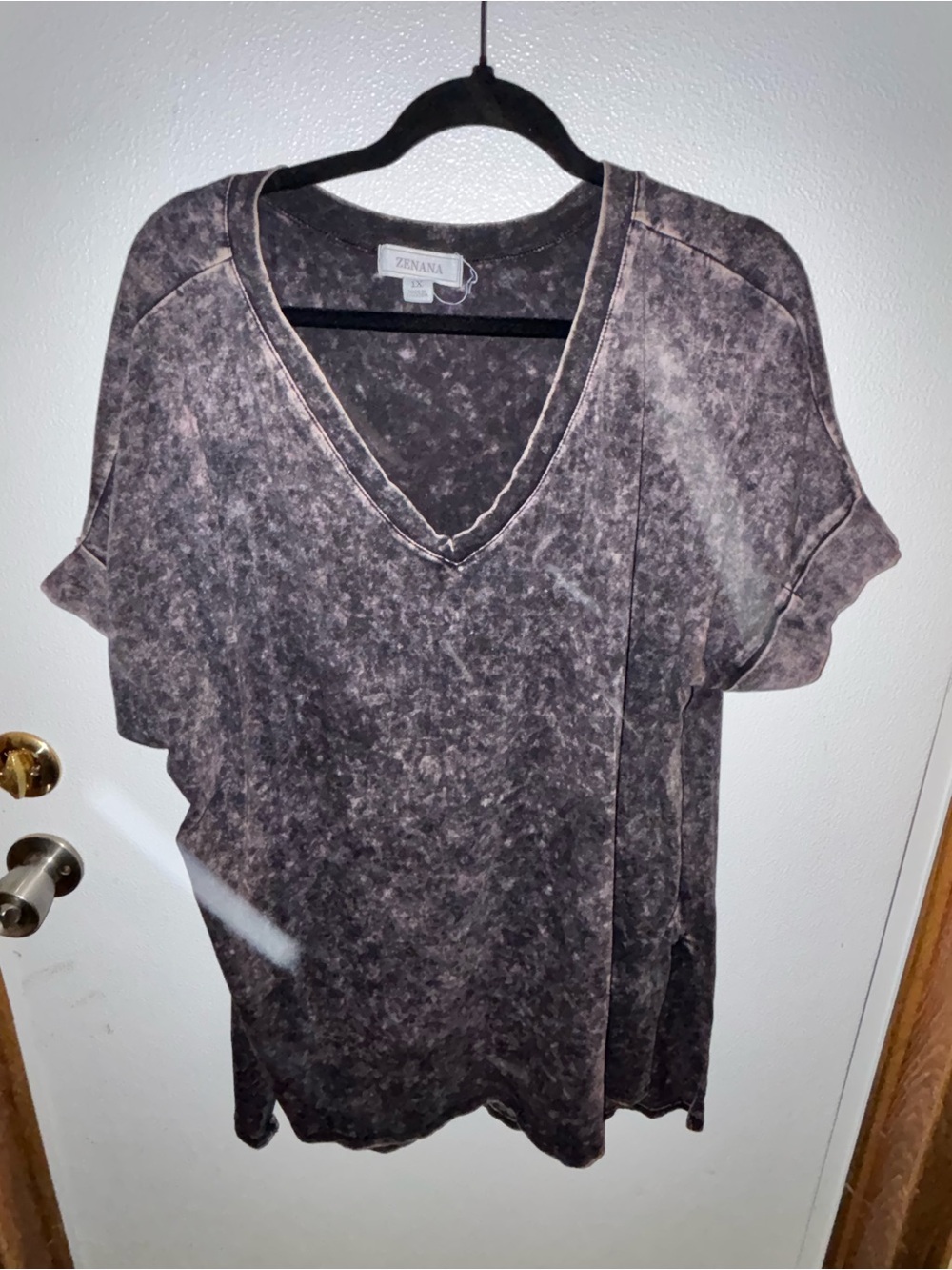 Zenana 1X Acid Wash V-Neck Oversized Short Sleeve Top